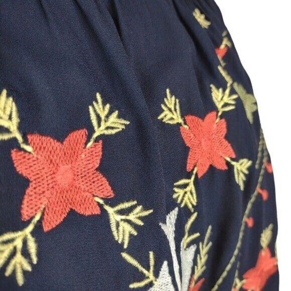 Loft Embroidered Bell Sleeve Boat neck Lightweight Navy Blouse XS - Picture 8 of 16